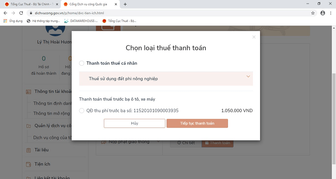 Hướng dẫn khai và nộp lệ phí trước bạ ô tô, xe máy online 5 - Hướng dẫn khai và nộp lệ phí trước bạ ô tô, xe máy online