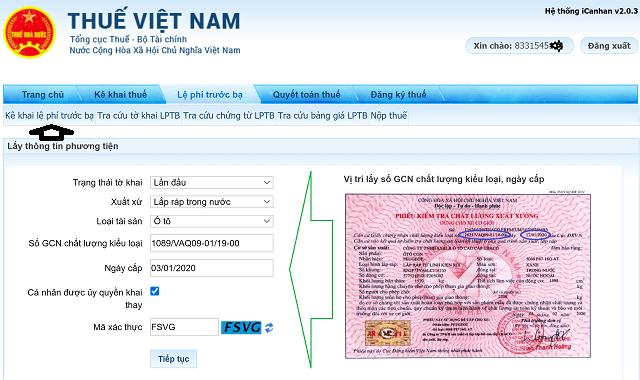 Hướng dẫn khai và nộp lệ phí trước bạ ô tô, xe máy online 6 1 - Hướng dẫn khai và nộp lệ phí trước bạ ô tô, xe máy online