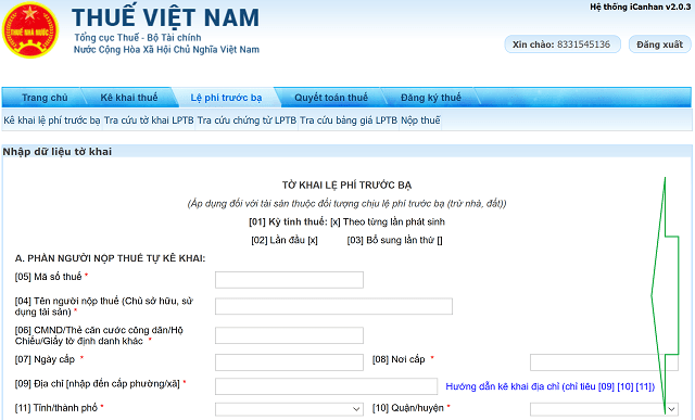 Hướng dẫn khai và nộp lệ phí trước bạ ô tô, xe máy online 7 - Hướng dẫn khai và nộp lệ phí trước bạ ô tô, xe máy online
